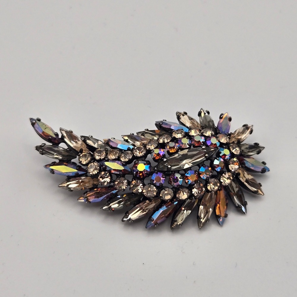 Sherman Signed Brooch 2.5" Multi Color Aurora Borealis Swarovski Crystals VTG